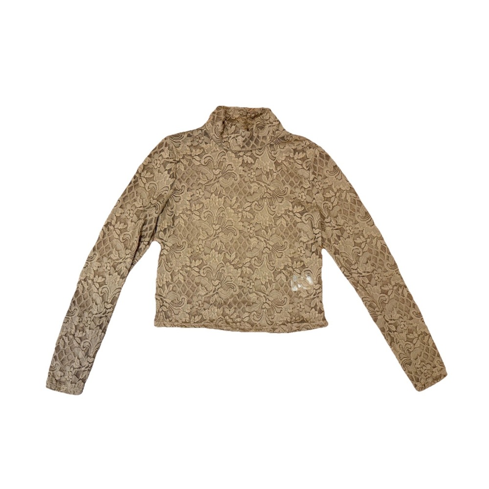 Bar III Womens Lace Sheer Long Sleeve Top SM Beige Floral Layer Whimsigoth Y2K